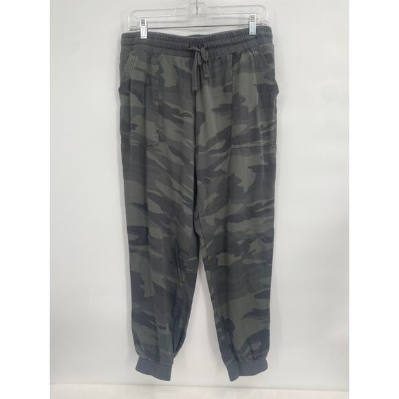 Splendid Green Camo Joggers Elastic Waist Front Pockets Women's Large - Picture 1 of 8